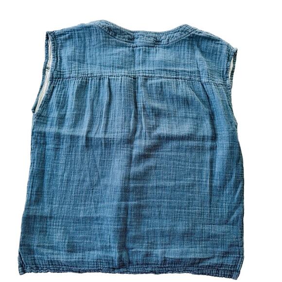 Sundry Blue Denim Gauze Sleeveless Tank Top Size 3 / Small Split Neck - Picture 4 of 5